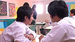 Naughty Asian schoolgirl jacks and sucks in POV