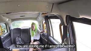 Green-haired punk slut gets fucked in the cab