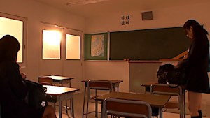 Japanese lesbian schoolgirls kiss and fondle after class