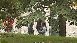 Slutty Czech girl sucking strangers cock in public