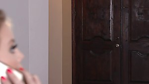 Horny lesbian boss fucks cute young applicant with a dildo