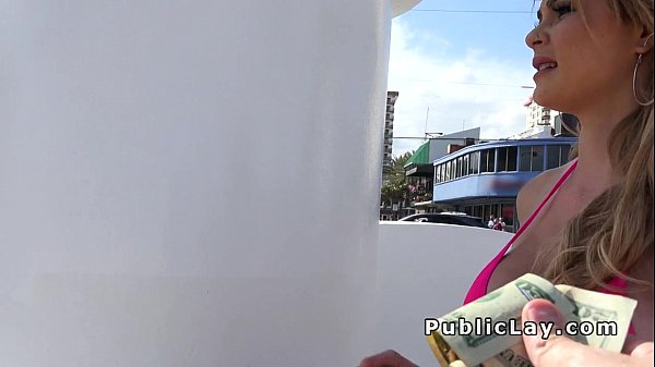 Busty blonde in bikini bangs pov