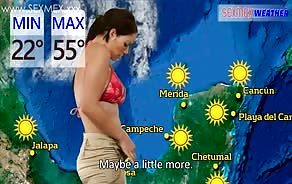 Hot weather girl is doing the naked news and showing her big tits, which quickly turns into soem hardcore porn..