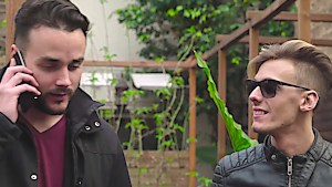 Bubble butt ebony takes two white cocks