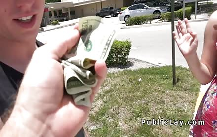 Blonde flashes tits to strangers in public