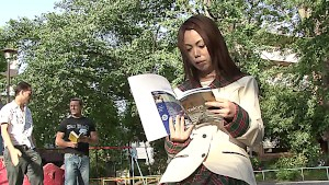 Jap cutie gets a double portion of white cock