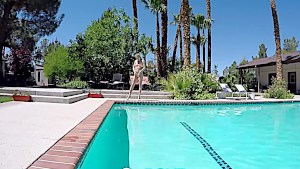 Sweetheart Olivia Lee sucking big dick by the pool