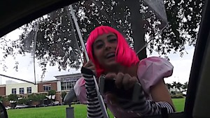 Teen in cosplay picked up for some dick sucking