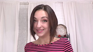 Slender woman with small boobies pumps her pussy