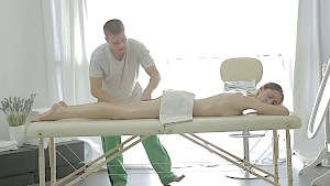 Sensual anal cowgirl riding on the massage table