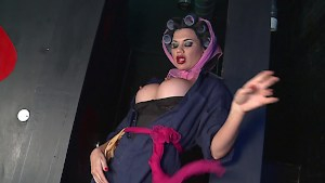 Polishing his cock on the toilet