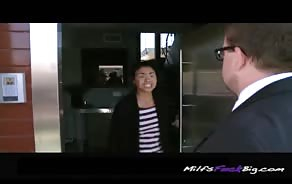 Really scary ugly asian slut gets a makeover and then sucks a big dick.