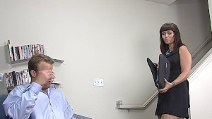 MILF Carrie blackmails her way into his pants