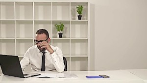 Spanish secretary takes boss's cock deep in mouth and ass