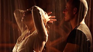 Fucking a busty cute while the water drips down her soft skin