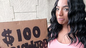 Black babe trades with her natural goods