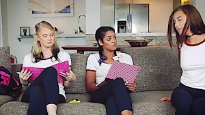 Naughty teenage babes toy with a foreign student's aroused shlong